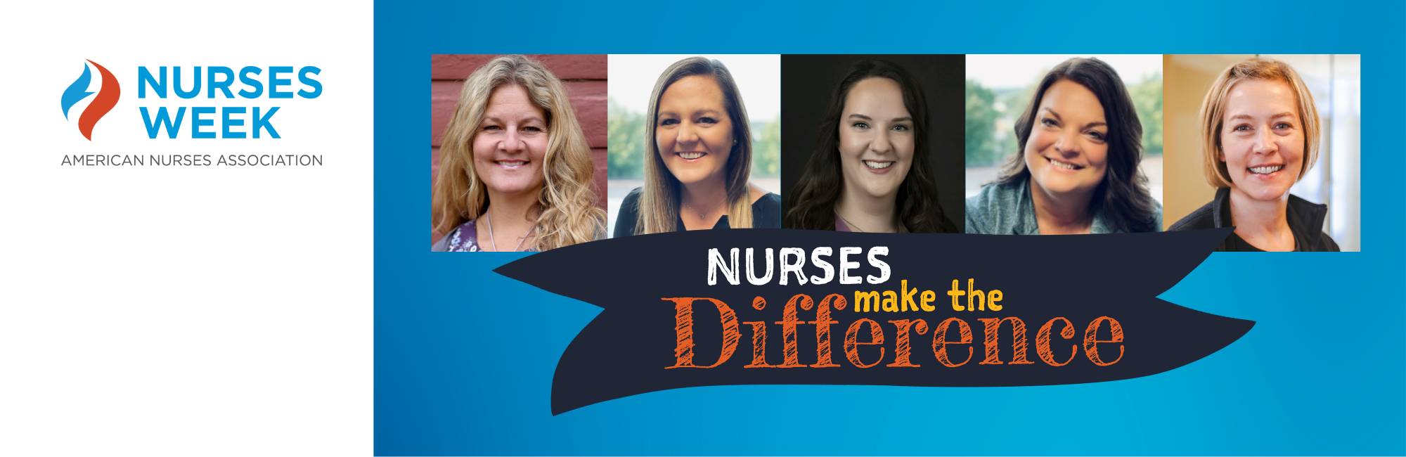 A collage of five nurses