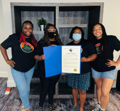 From l-r: Ezinne Ugwu. Dr. Lynette Cooper, Monica Goodlett, MSN, RN of BrightStar Care in Des Moines, Chelsey Chatters accepting the confirmation certification of IBNA as a chapter of the National Black Nurses Association at the July 2024 NBNA Conference in San Francisco