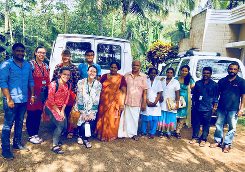 Students with people in India