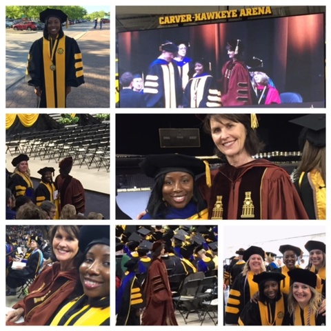 A collage of photos from PhD commencement, 2017, featuring graduate Star Booker and mentor Keela Herr.