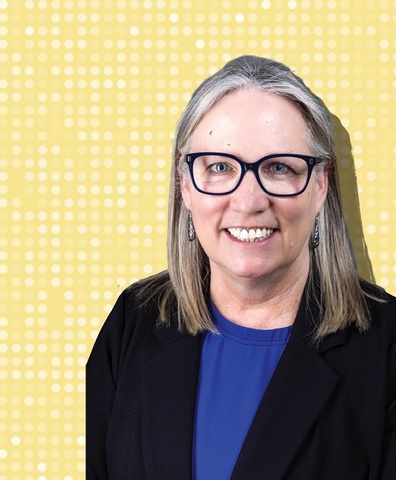 Mary Tobin portrait cutout in front of shadow and yellow background