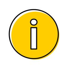 Yellow circle with white small letter i in the middle