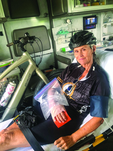Keela Herr is seen in the ambulance where she was treated for a broken wrist. 