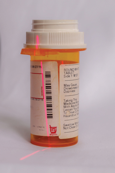 Medication bottle barcode being scanned