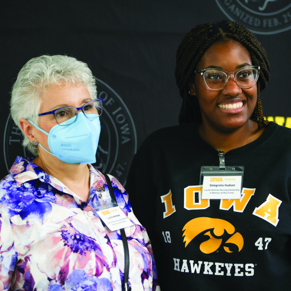 Nursing student Delegratia Hudson (right) is photographed with the benefactor of her scholarship, Lucille Heitman (left), at the College of Nursing Scholarship Tea on Friday, Sept. 16, 2022.