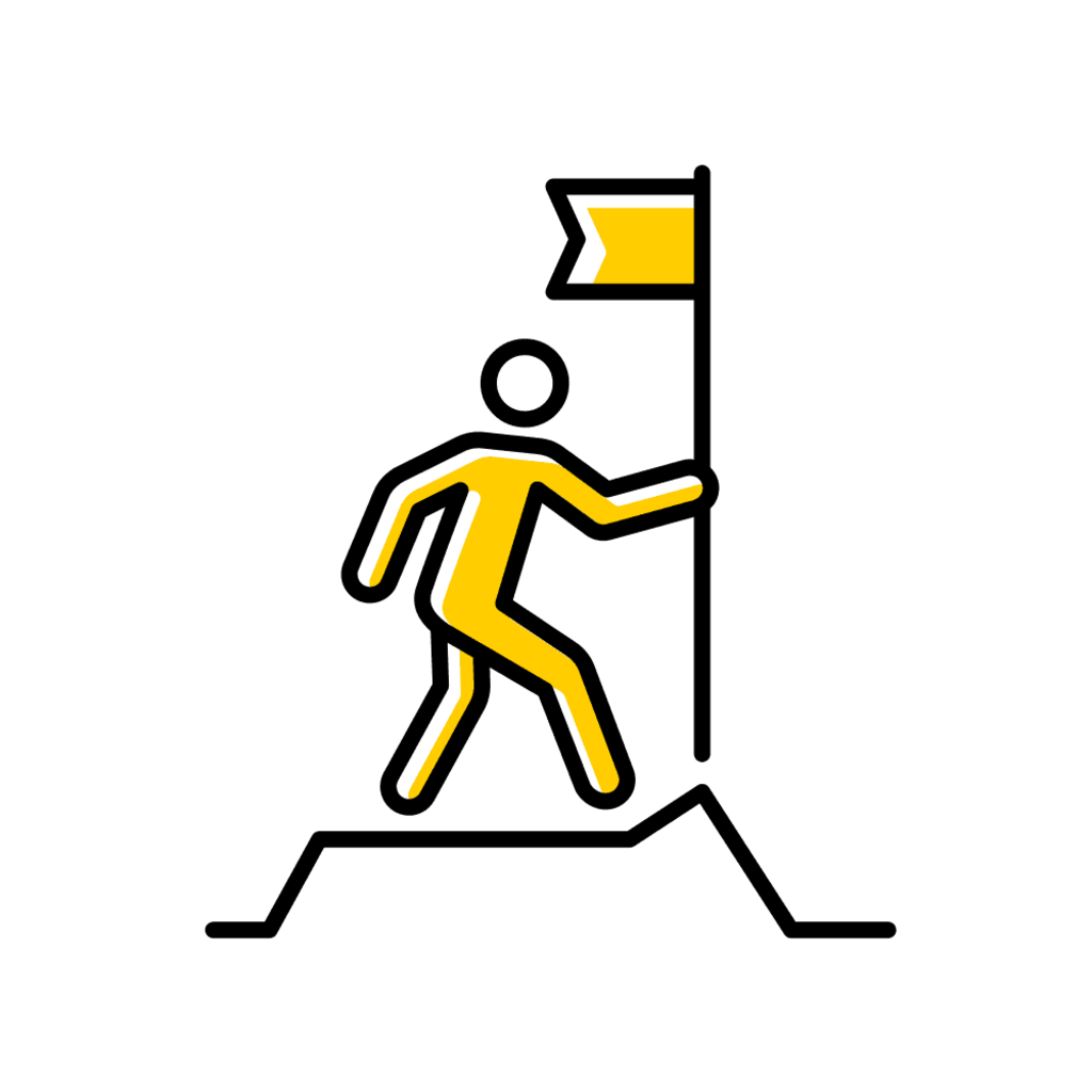 icon depicting person climbing and planting flag