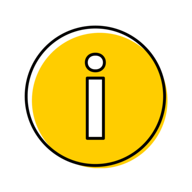 Yellow circle with white small letter i in the middle