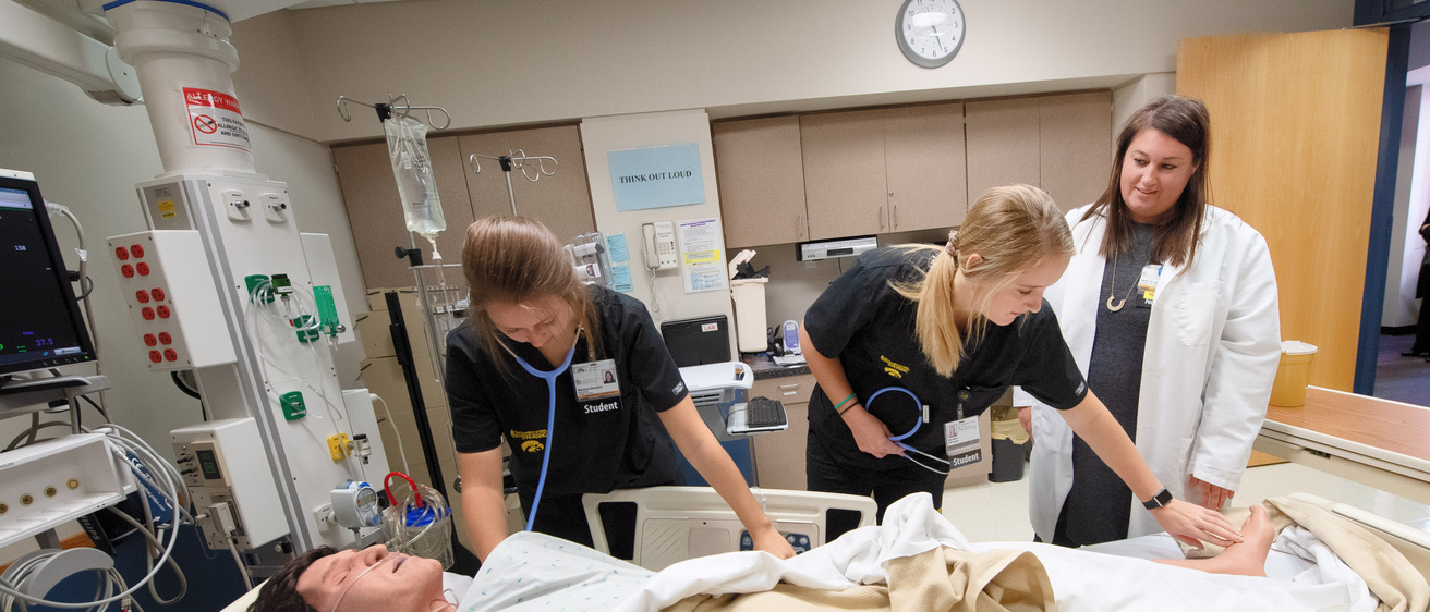 Two students at the Nursing Clinical Education Center