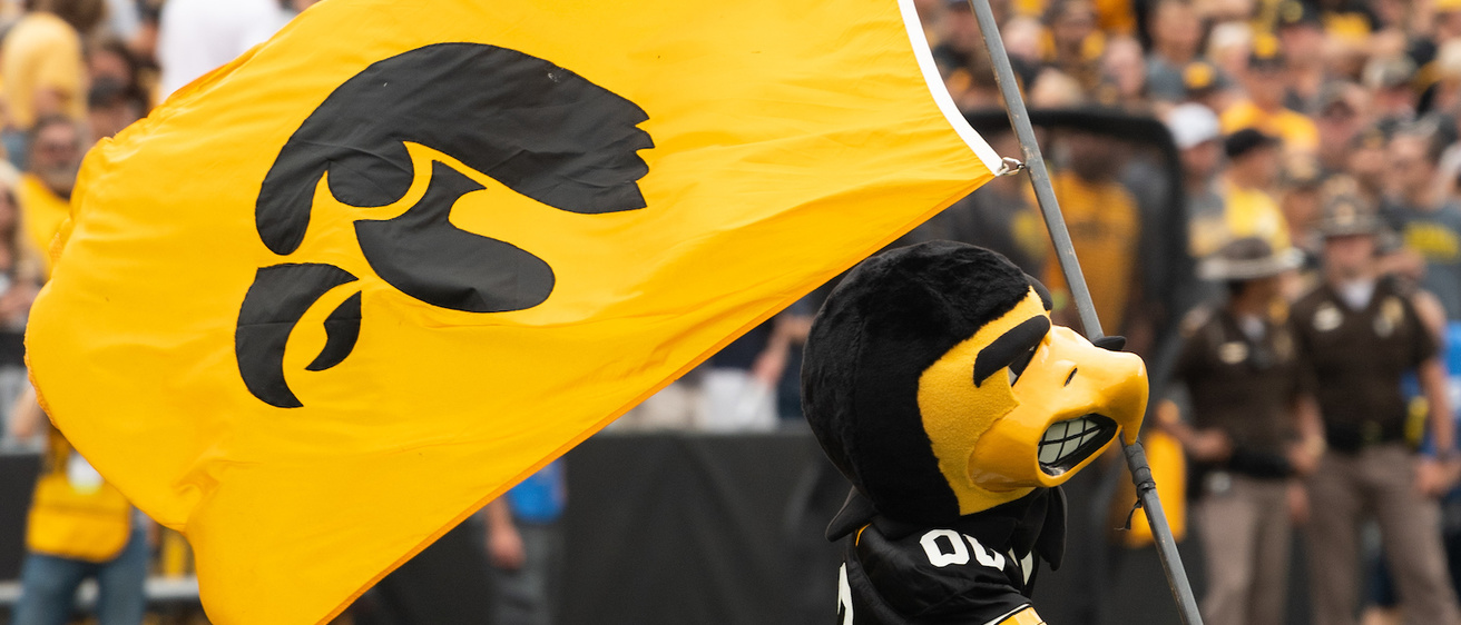 Herky with the Hawkeye flag