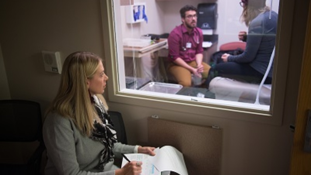 A DNP faculty observing a DNP student interacting with a patient