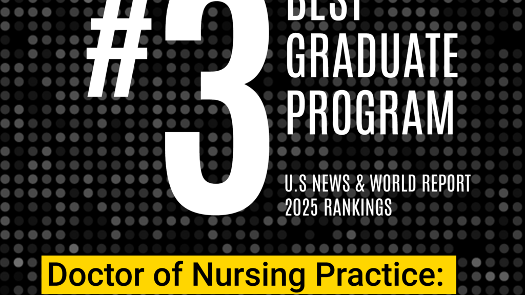 Black graphic that reads: #3 best graduate program - Doctor of Nursing Practice: Nurse Anesthesia - US News and World Report 2025