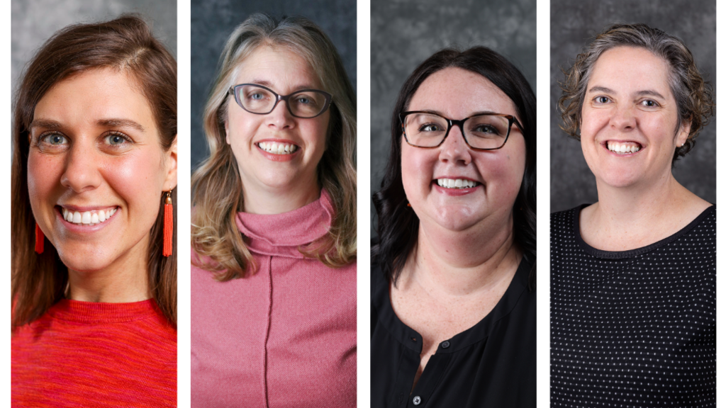 four headshots in a simple graphic