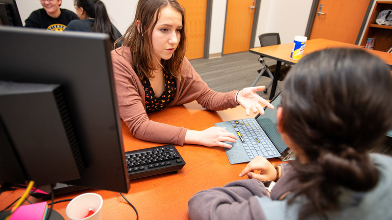 A student tutor explaining to another student