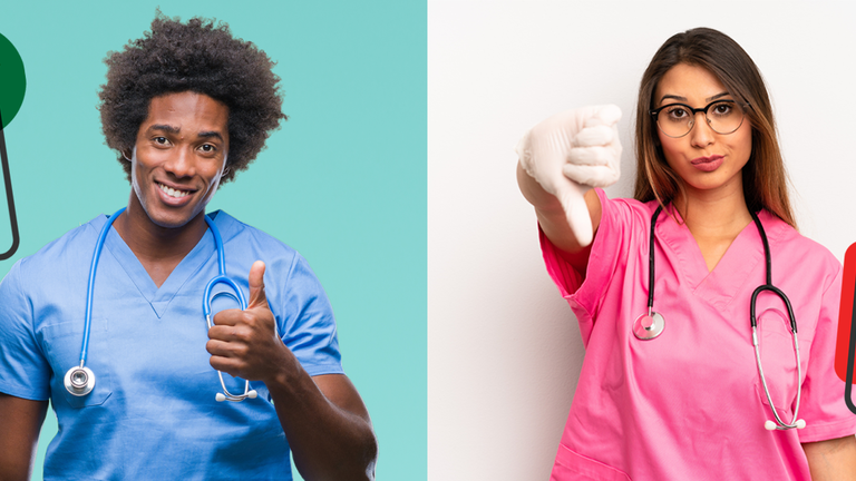 A person with thumbs up for do's and a person with thumbs down for don'ts